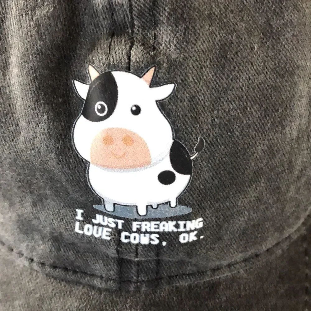 I Just Freaking Love Cows Ok! Youth age 4-12 Baseball Cap Distressed